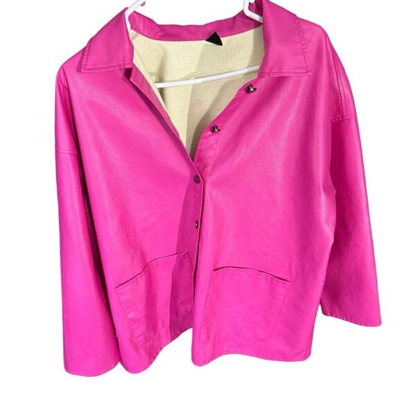 5 for $25 CLEAROUT! Bright Pink Barbiecore Faux Leather Button Up Jacket Size L - Picture 8 of 14